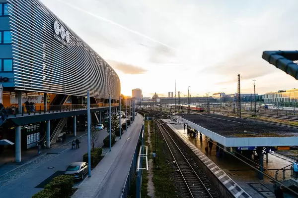 Central bus station in Munich, Germany at sunrise