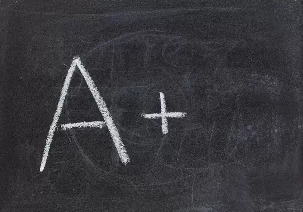 Chalkboard with A+ score written on it