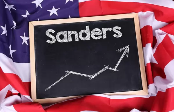 Chalkboard with Sanders text on American flag