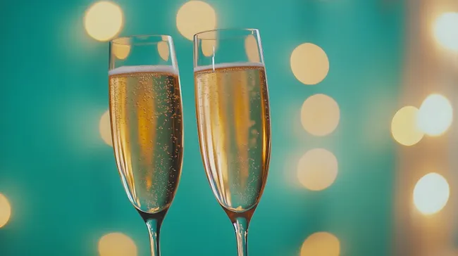 Champagnergläser mit sprudelndem Getränk vor Bokeh-Hintergrund