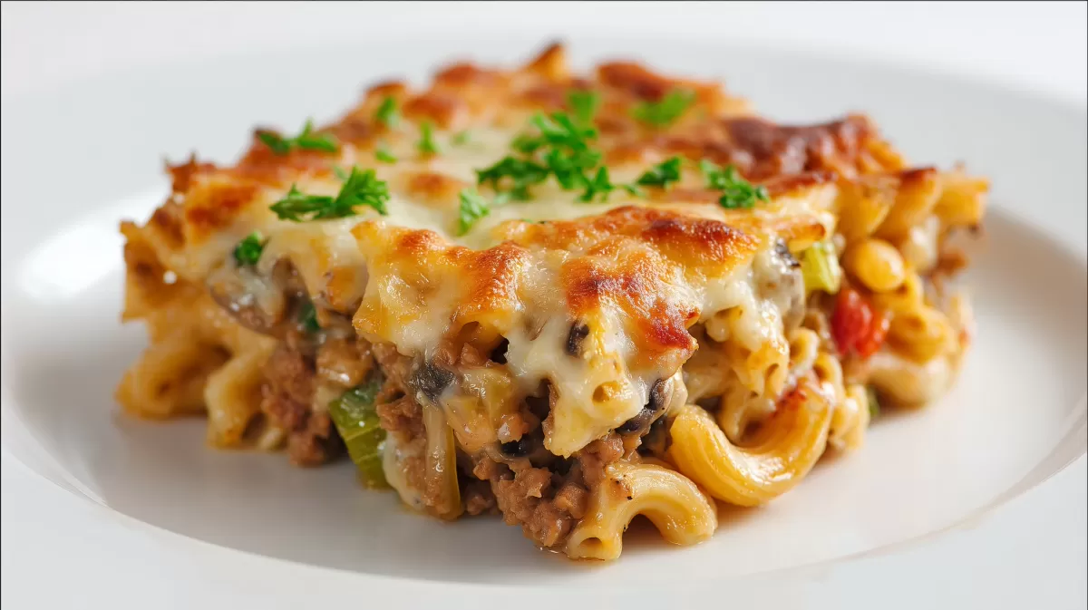 Champignon Nudel Auflauf mit Lauch überbacken