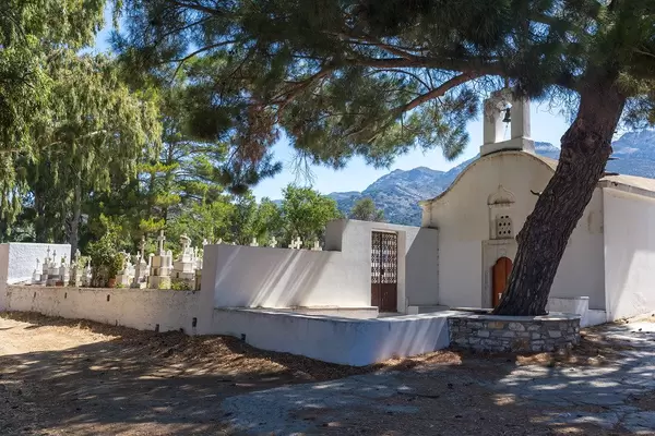 Chapel with cemetery of Agios Charalampos in the interior of the Greek island of Naxos in the Cyclades