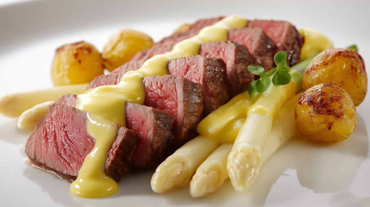 Chateaubriand mit Béarnaise und Spargel serviert