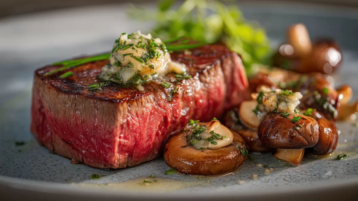 Chateaubriand mit gebratenen Champignons und Kräuterbutter