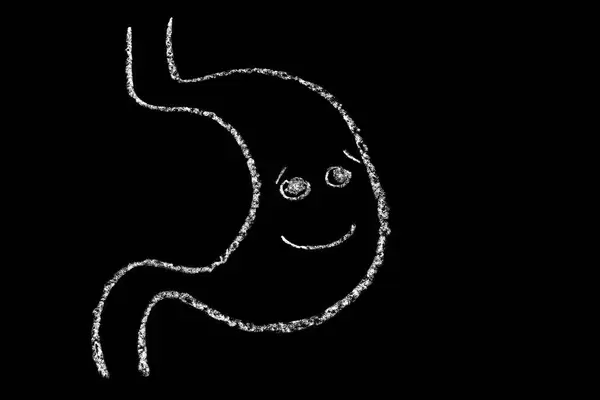 Cheerful face in stomach. Healthy lifestyle, good digestion concept