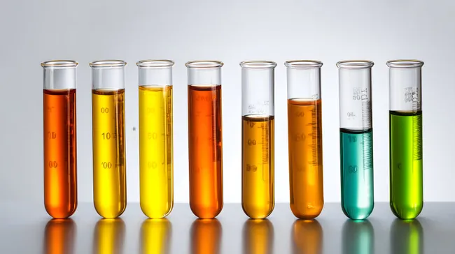 Chemielabor mit Reagenzgläsern in verschiedenen Farben
