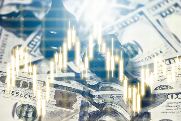 Chess pieces, us dollars and financial charts - Investment, financial and economic analysis concepts