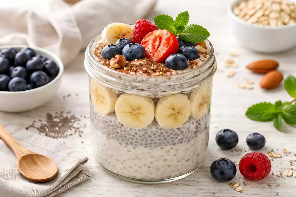 Chia-Pudding im Glas mit frischen Früchten