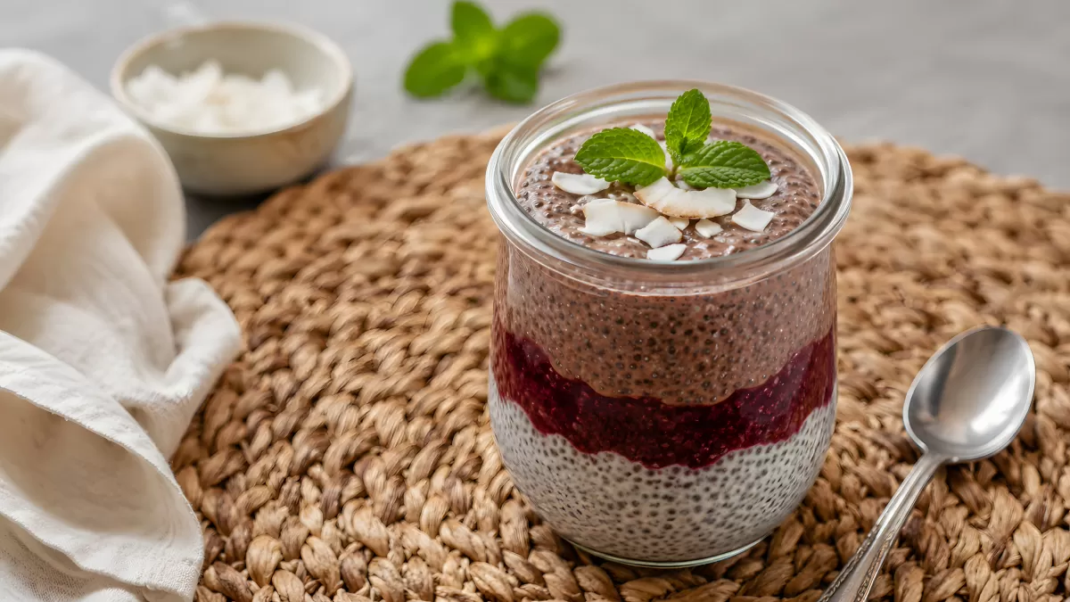 Chia-Pudding mit Beerenkompott im Glas