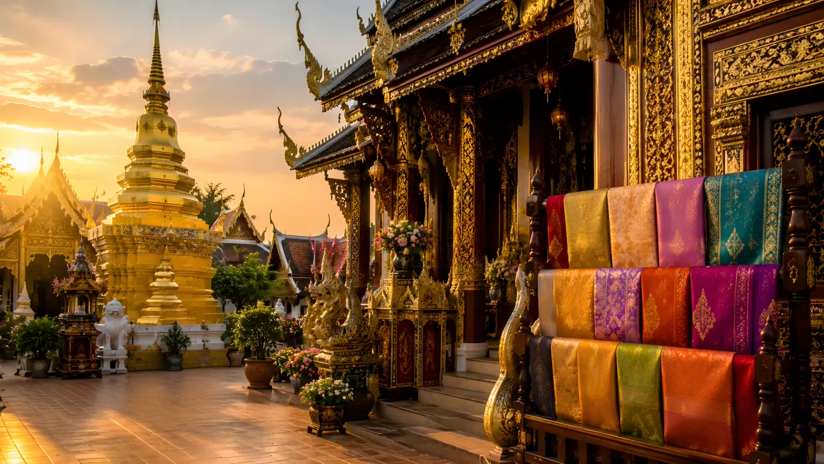 Chiang Mai: Goldener Tempel im Abendlicht