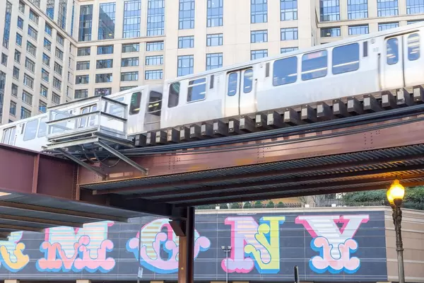 Chicago Transit Authority train driving by