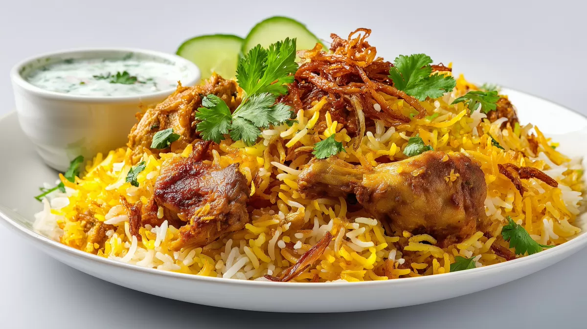 Chicken Biryani mit Safranreis und Raita