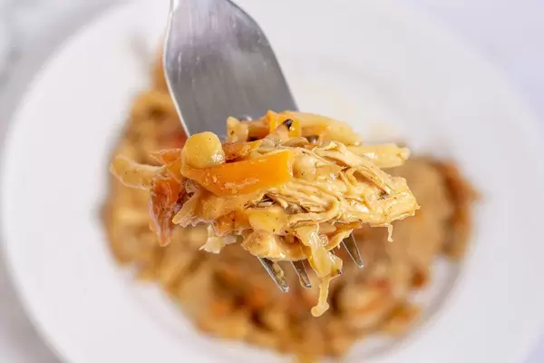 Chicken Breasts Meat fried with vegetables on the white plate