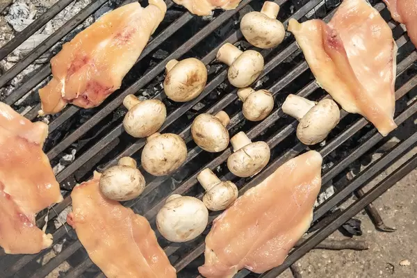 Chicken Breasts with Mushrooms on the barbecue grill