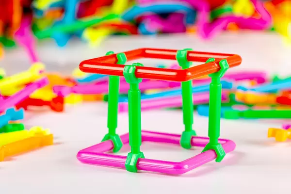 Children's construction set with details of different shapes and colors