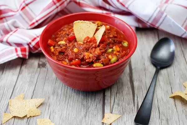 Chili in a Red Bowl
