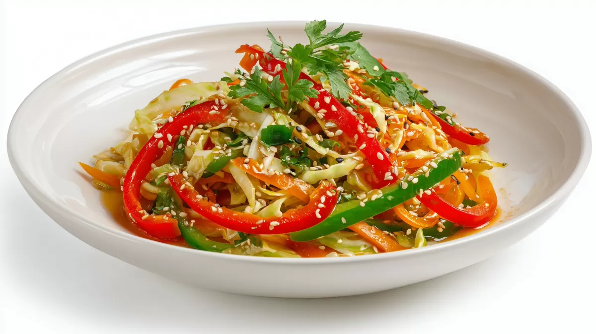 Chinakohl Paprika Salat mit Sesam und Petersilie