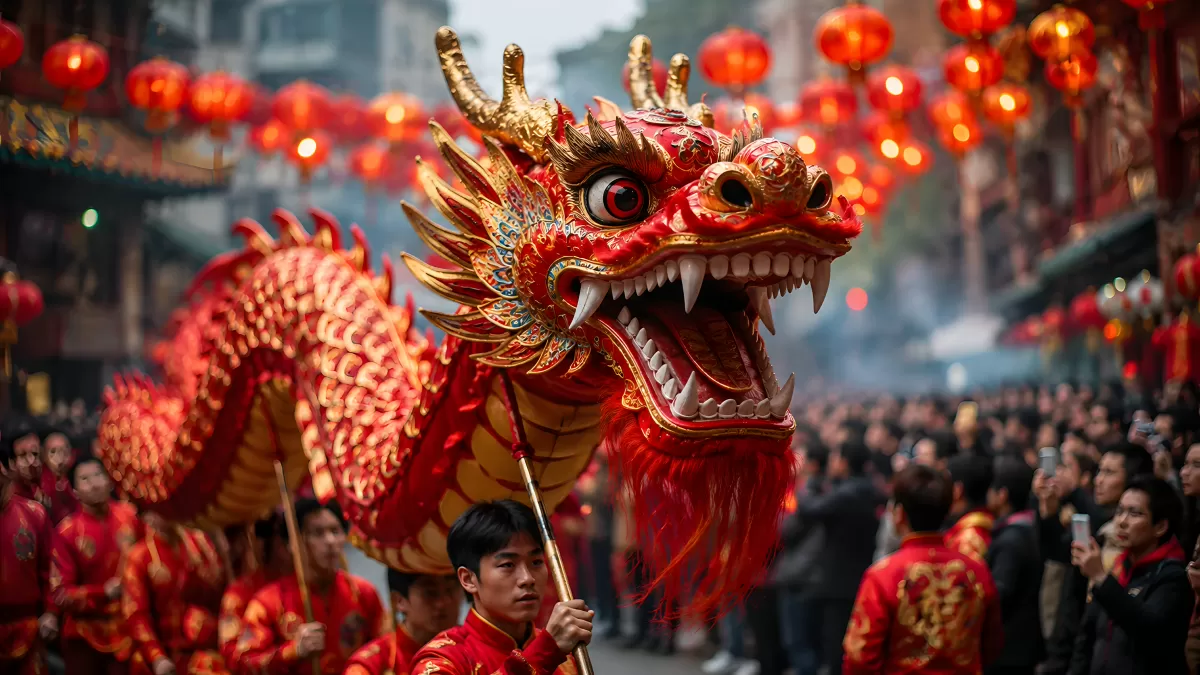Chinesischer Drachen-Tanz beim Neujahrsfest