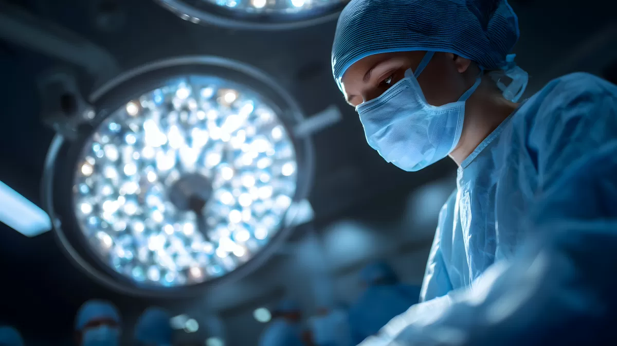 Chirurg im OP-Saal unter hellem LED-Licht