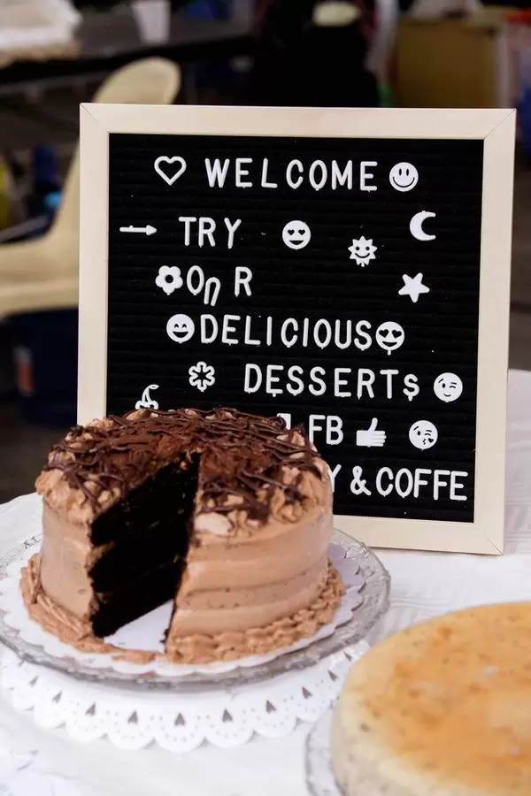 Chocolate cake on display at a local food park in Talisay