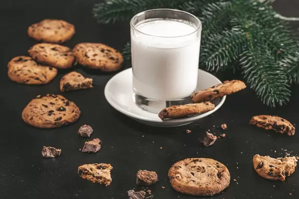 Chocolate chip cookies and milk for Santa