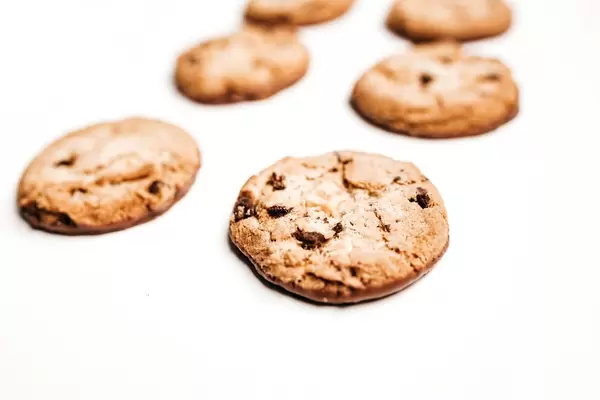 Chocolate chip cookies on white background