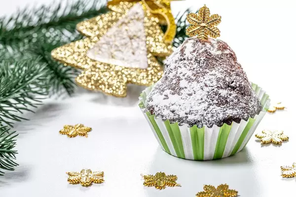 Chocolate cupcake on christmas background (Flip 2019)