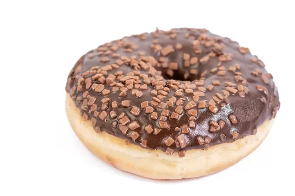 Chocolate Donut above white background