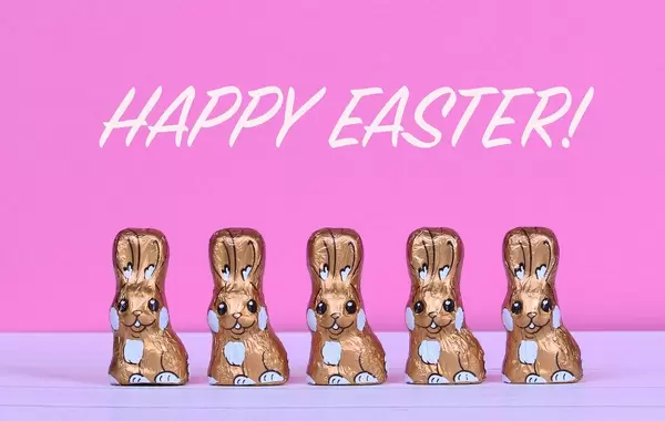 Chocolate Easter bunnies with Happy Easter text.jpg