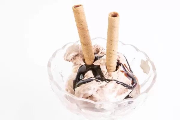 Chocolate Ice Cream in the bowl isolated above white background