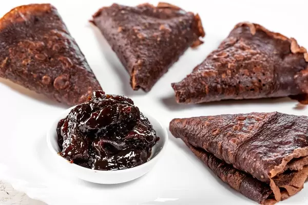 Chocolate pancakes closeup