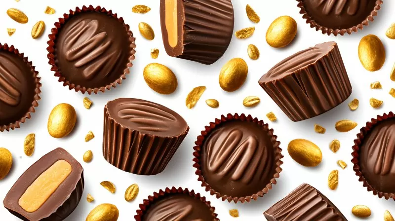 Chocolate Peanut Butter Cups on White Background