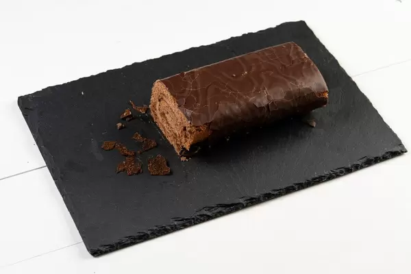 Chocolate Roll Cake on the Stone Tray