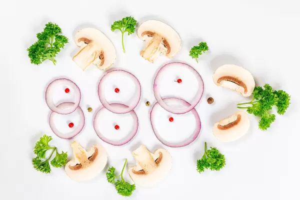 Chopped mushrooms, onion, parsley leaves and peppers