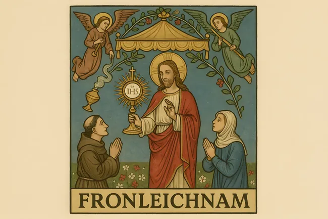 Christliches Fronleichnamsfest mit Jesus und Gläubigen