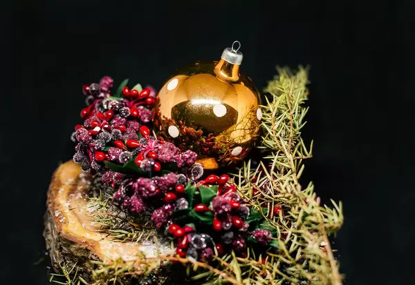 Christmas and New Year ball and decor on black background