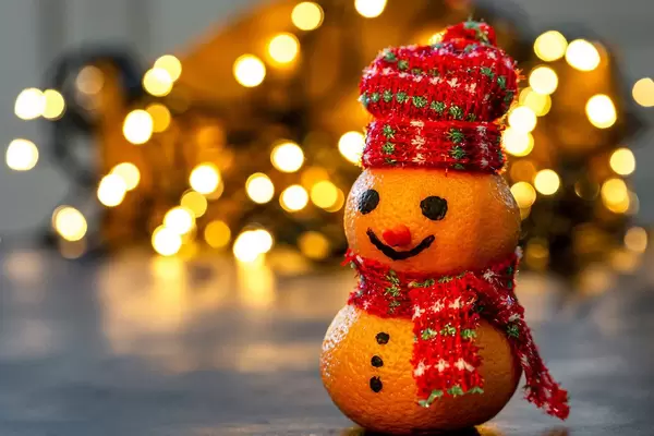 Christmas background with tangerine snowman (Flip 2019)