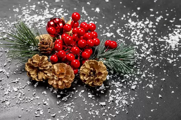 Christmas decor with snow on black background (Flip 2019)