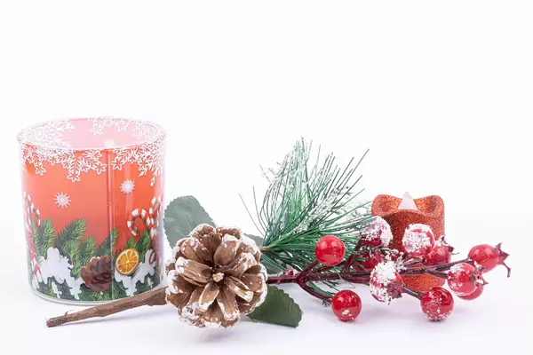 Christmas decoration with Fir Branches and Snow with copy space