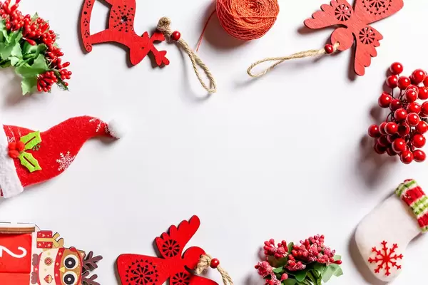 Christmas frame of red decor with free space