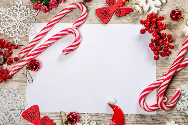 Christmas frame with cane-lollipops and New year decor with free space (Flip 2019)