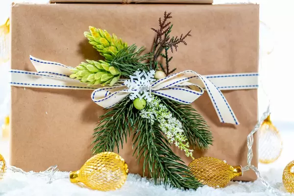 Christmas gift with glowing garland