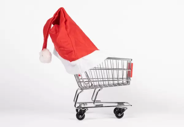 Christmas hat on shopping cart