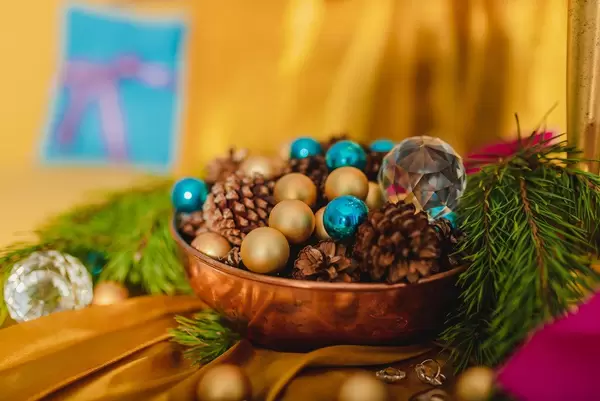 Christmas Set Wuth Pines, Balls And Crystal