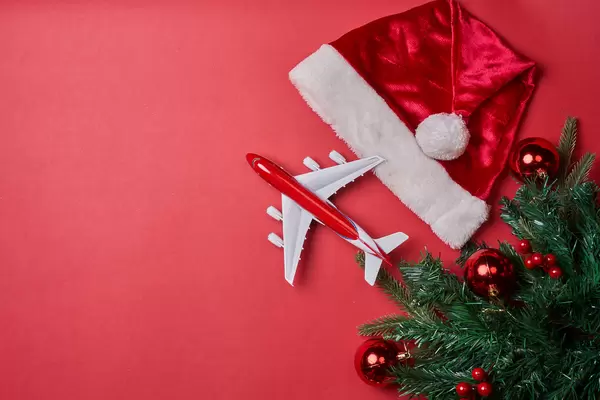 Christmas vacation concept with Xmas tree branches and toys