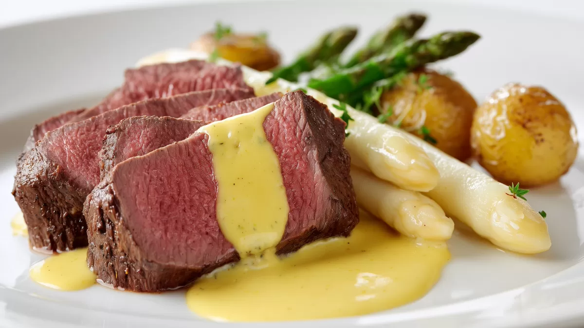 Chteaubriand mit Barnaise und Spargel auf Teller
