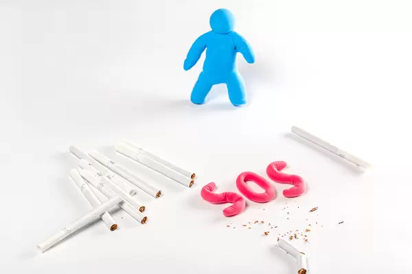 Cigarette addiction and health harm concept