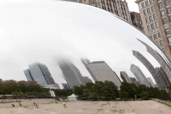 City reflection in the Chicago bean Cloud Gate