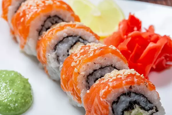 Classic Philadelphia sushi homemade close-up