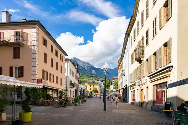 Classical architecture of French part of Switzerland as in in Sion town